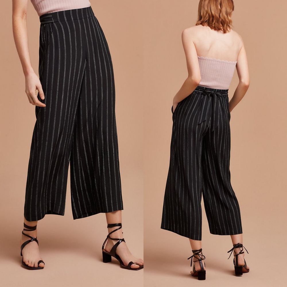 Aritzia Wilfred Faun Striped Wide Leg Pants Culottes In Black White Size M